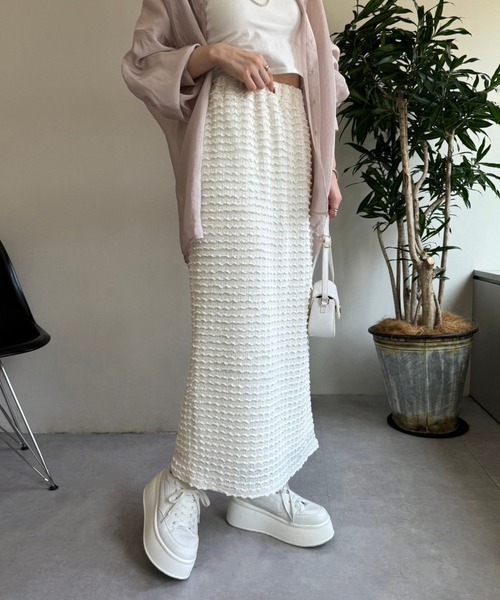 one after another NICE CLAUP(ワンアフターアナザーナイスクラップ)の「しぼしぼタイトスカート(スカート・レディース・アイボリー/ブラック/ピンク・FREE)」の6枚目の写真