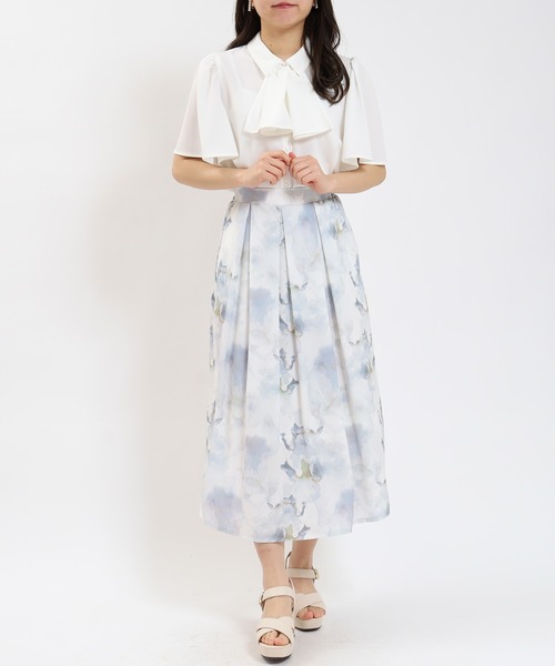 ASTORIA ODIER（アストリアオディール）の「とろみフリルボウタイ半袖ブラウス（シャツ/ブラウス・レディース・ホワイト/グリーン/ベージュ/ホワイト×ブラック/ダークグリーン/ピンクベージュ/ミント/ブルー/グレー・SMALL/MEDIUM）」の13枚目の写真