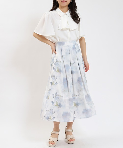 ASTORIA ODIER（アストリアオディール）の「とろみフリルボウタイ半袖ブラウス（シャツ/ブラウス・レディース・ホワイト/グリーン/ベージュ/ホワイト×ブラック/ダークグリーン/ピンクベージュ/ミント/ブルー/グレー・SMALL/MEDIUM）」の15枚目の写真