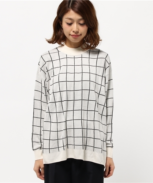 earth music&ecology（アースミュージックアンドエコロジー）の「【ハイハイハイネック】ドロップショルダーウィンドペンハイネックニット（ニット/セーター・レディース・アイボリー/ブラック・FREE）」の6枚目の写真