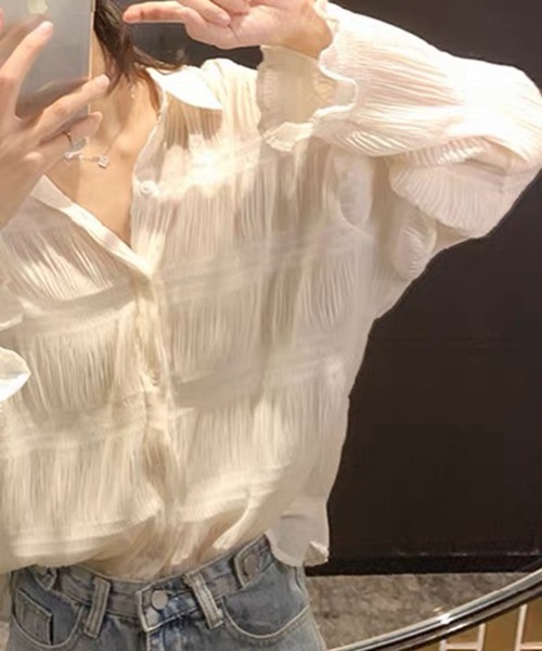 gossip!ロサンゼルス(ゴシップロサンゼルス)の「YUGA シフォンブラウス(シャツ/ブラウス・レディース・ホワイト/ブラック/オフホワイト・FREE)」の4枚目の写真
