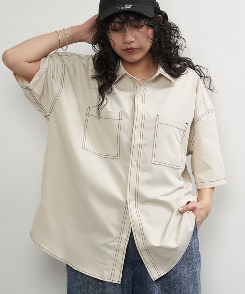 PUBLUX（パブリュクス）の「PUBLUX/パブリュクス レギュラーカラービッグステッチシャツ(限定展開)（シャツ/ブラウス・メンズ・ナチュラル/ブラック・SMALL/MEDIUM/LARGE）」の21枚目の写真