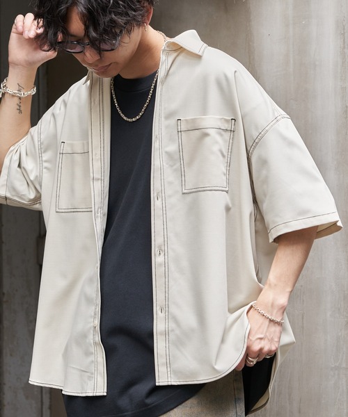 PUBLUX（パブリュクス）の「PUBLUX/パブリュクス レギュラーカラービッグステッチシャツ(限定展開)（シャツ/ブラウス・メンズ・ナチュラル/ブラック・SMALL/MEDIUM/LARGE）」の2枚目の写真