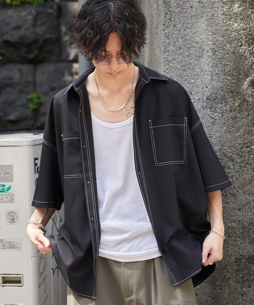 PUBLUX（パブリュクス）の「PUBLUX/パブリュクス レギュラーカラービッグステッチシャツ(限定展開)（シャツ/ブラウス・メンズ・ナチュラル/ブラック・SMALL/MEDIUM/LARGE）」の4枚目の写真