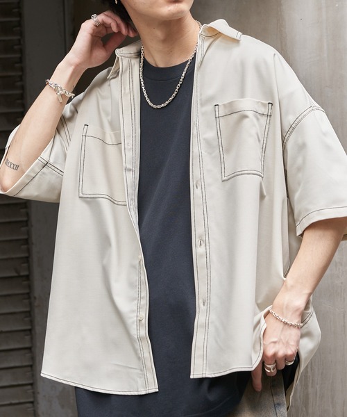 PUBLUX（パブリュクス）の「PUBLUX/パブリュクス レギュラーカラービッグステッチシャツ(限定展開)（シャツ/ブラウス・メンズ・ナチュラル/ブラック・SMALL/MEDIUM/LARGE）」の10枚目の写真