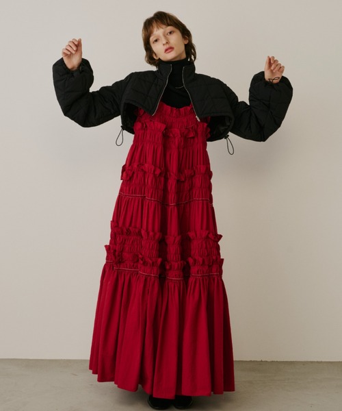 perna ペルナ　ギャザーキャミフリルワンピース　ブラック　Ｍ ギャザーキャミフリルワンピース（ワンピース）｜PERNA（ペルナ