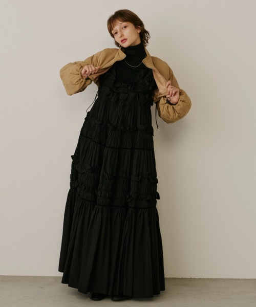 PERNA ペルナ ギャザーキャミフリルワンピース ブラック M ギャザーキャミフリルワンピース（ワンピース）｜PERNA（ペルナ）の