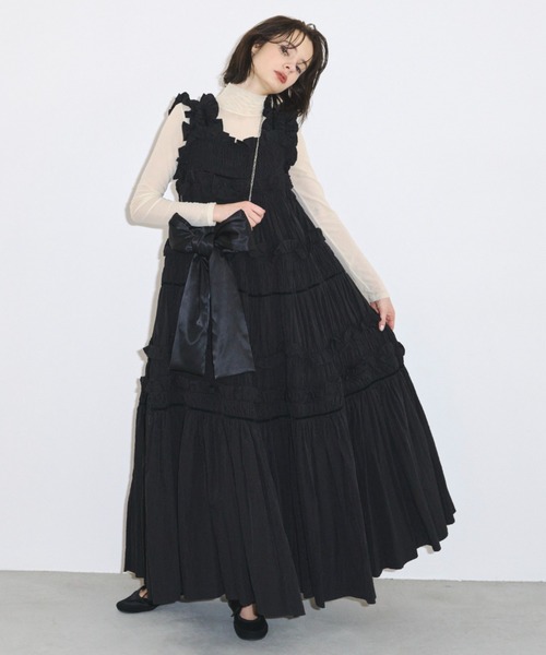 perna ペルナ　ギャザーキャミフリルワンピース　ブラック　Ｍ ギャザーキャミフリルワンピース（ワンピース）｜PERNA（ペルナ