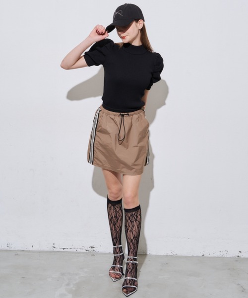 pp \"closet “ミモザエプロンスカート” 37サイズ セール】サイドラインナイロンミニスカート（スカート