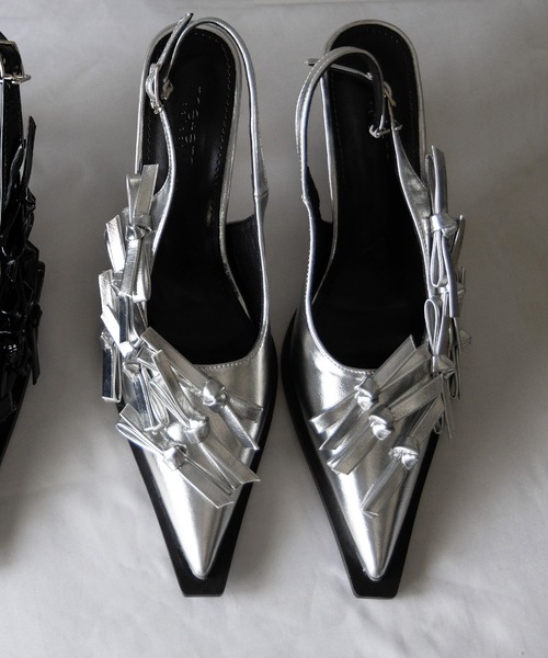 me+em select(ミームセレクト)の「※※【 2color 】メタリックリボンバレエコアミュール / metallic ribbon ballet core mules(パンプス・レディース・シルバー/ブラック・39/38/37/36)」の3枚目の写真