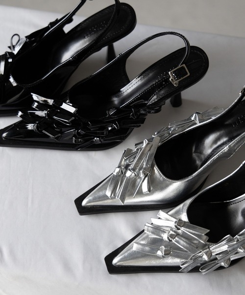 me+em select(ミームセレクト)の「※※【 2color 】メタリックリボンバレエコアミュール / metallic ribbon ballet core mules(パンプス・レディース・シルバー/ブラック・39/38/37/36)」の5枚目の写真