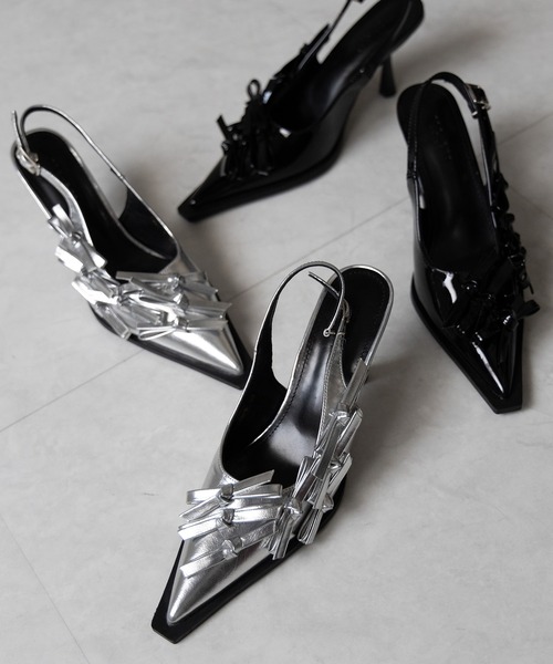 me+em select(ミームセレクト)の「※※【 2color 】メタリックリボンバレエコアミュール / metallic ribbon ballet core mules(パンプス・レディース・シルバー/ブラック・39/38/37/36)」の6枚目の写真