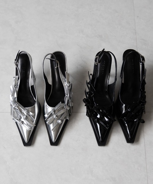 me+em select(ミームセレクト)の「※※【 2color 】メタリックリボンバレエコアミュール / metallic ribbon ballet core mules(パンプス・レディース・シルバー/ブラック・39/38/37/36)」の9枚目の写真