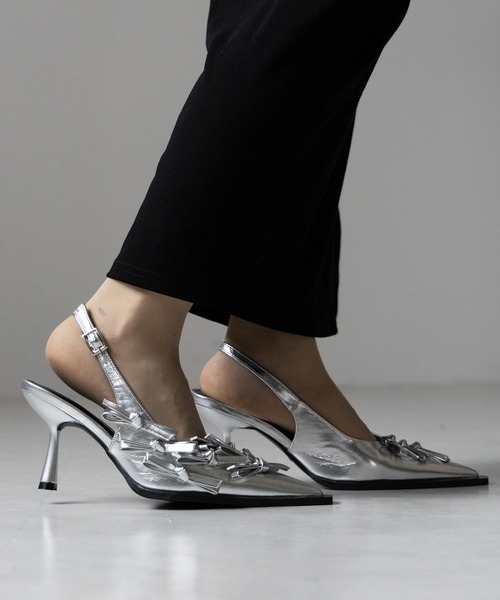 me+em select(ミームセレクト)の「※※【 2color 】メタリックリボンバレエコアミュール / metallic ribbon ballet core mules(パンプス・レディース・シルバー/ブラック・39/38/37/36)」の13枚目の写真