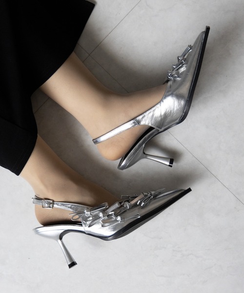 me+em select(ミームセレクト)の「※※【 2color 】メタリックリボンバレエコアミュール / metallic ribbon ballet core mules(パンプス・レディース・シルバー/ブラック・39/38/37/36)」の16枚目の写真