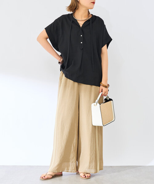 un dix cors（アンディコール）の「《ぽっちゃりさんに◎・インしなくてもかわいい》タイデザイン半袖ブラウス（シャツ/ブラウス・レディース・カーキ/レッド/ブラック・FREE）」の12枚目の写真