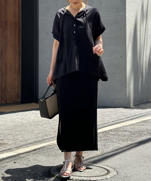 un dix cors（アンディコール）の「《ぽっちゃりさんに◎・インしなくてもかわいい》タイデザイン半袖ブラウス（シャツ/ブラウス・レディース・カーキ/レッド/ブラック・FREE）」の14枚目の写真