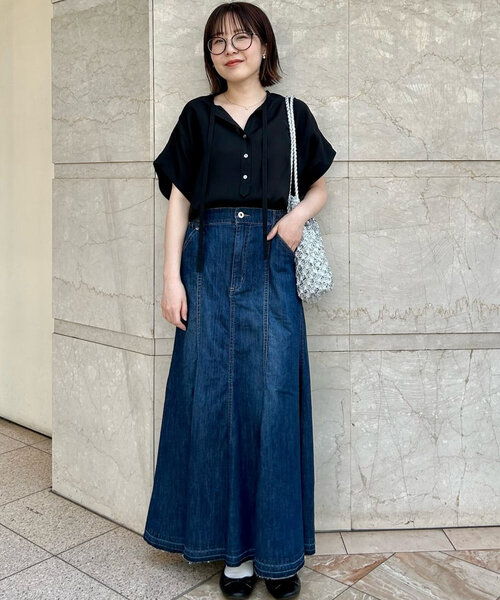 un dix cors（アンディコール）の「《ぽっちゃりさんに◎・インしなくてもかわいい》タイデザイン半袖ブラウス（シャツ/ブラウス・レディース・カーキ/レッド/ブラック・FREE）」の15枚目の写真