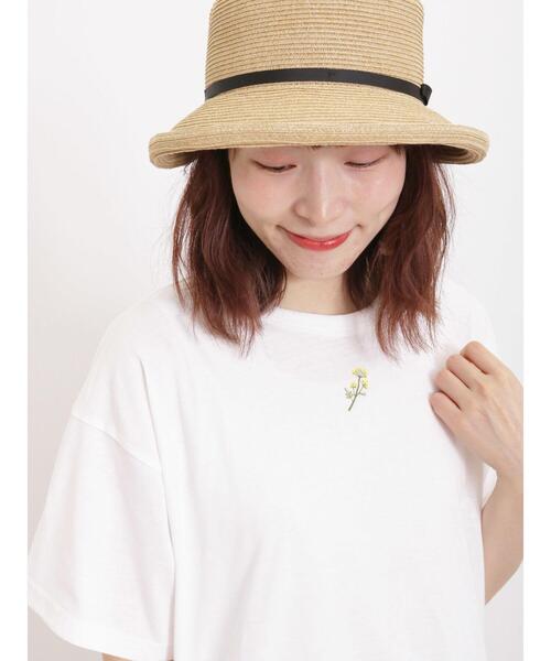 Samansa Mos2(サマンサ モスモス)の「【汗染み防止】お花刺繍Tシャツ(Tシャツ/カットソー・レディース・キナリ/ブラック/オフホワイト/ミント・F)」の6枚目の写真