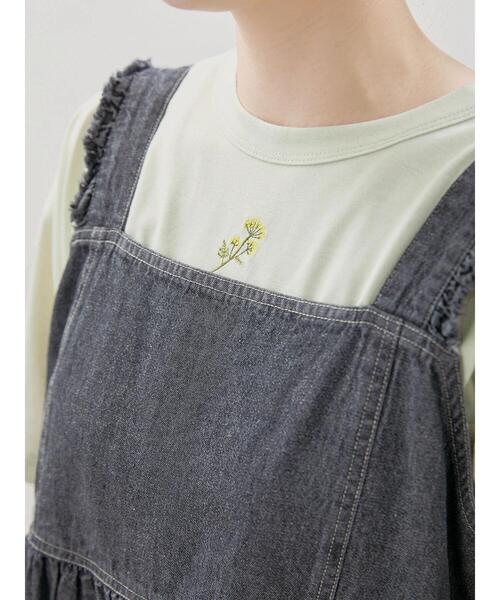 Samansa Mos2(サマンサ モスモス)の「【汗染み防止】お花刺繍Tシャツ(Tシャツ/カットソー・レディース・キナリ/ブラック/オフホワイト/ミント・F)」の10枚目の写真