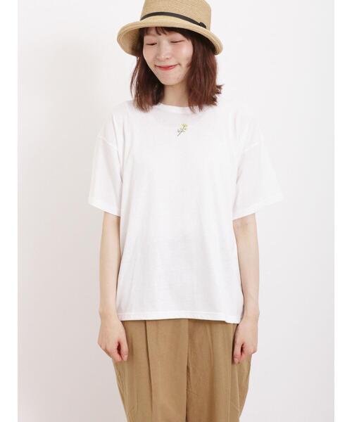 セール】【汗染み防止】お花刺繍Tシャツ（Tシャツ/カットソー