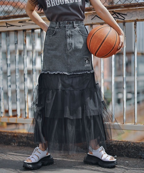 NBA（エヌビーエー）の「【NBA】別注/フリルチュールドッキングデニムスカート（デニムスカート・レディース・ブルー/ブラック・FREE）」の11枚目の写真