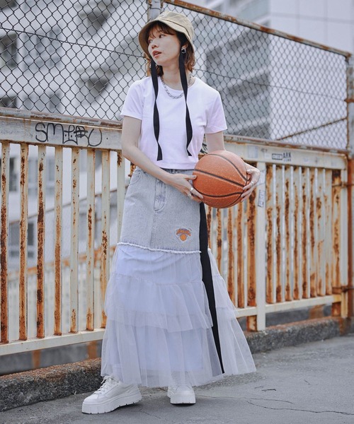 NBA（エヌビーエー）の「【NBA】別注/フリルチュールドッキングデニムスカート（デニムスカート・レディース・ブルー/ブラック・FREE）」の17枚目の写真