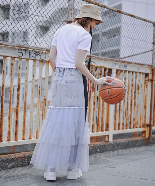 NBA（エヌビーエー）の「【NBA】別注/フリルチュールドッキングデニムスカート（デニムスカート・レディース・ブルー/ブラック・FREE）」の18枚目の写真