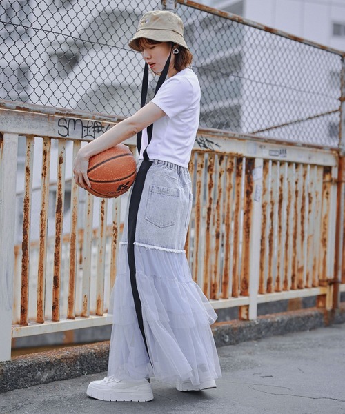 NBA（エヌビーエー）の「【NBA】別注/フリルチュールドッキングデニムスカート（デニムスカート・レディース・ブルー/ブラック・FREE）」の19枚目の写真