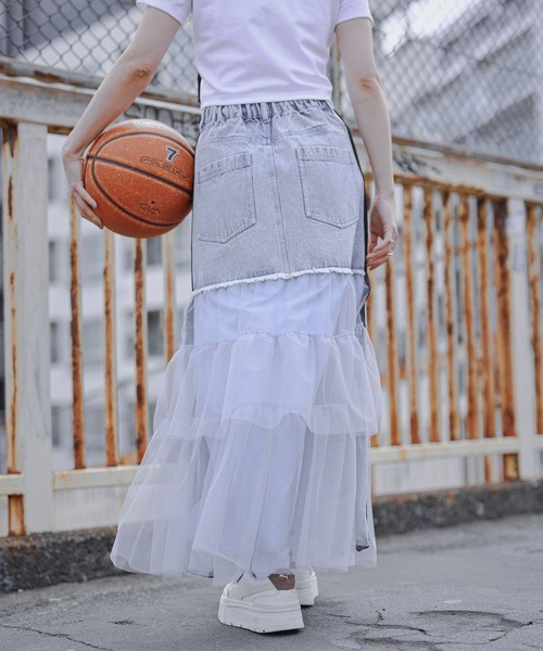 NBA（エヌビーエー）の「【NBA】別注/フリルチュールドッキングデニムスカート（デニムスカート・レディース・ブルー/ブラック・FREE）」の21枚目の写真