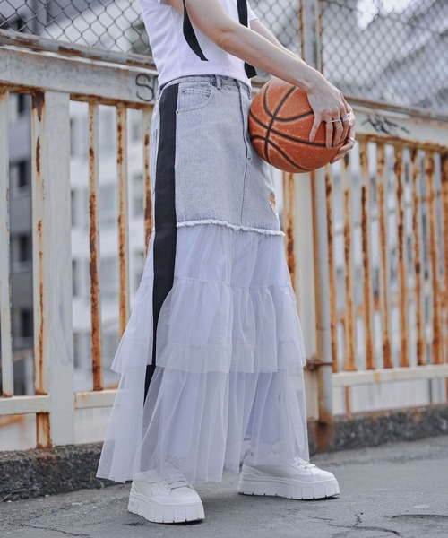 NBA（エヌビーエー）の「【NBA】別注/フリルチュールドッキングデニムスカート（デニムスカート・レディース・ブルー/ブラック・FREE）」の22枚目の写真