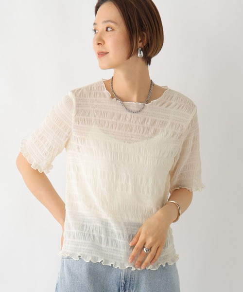 LEPSIM（レプシィム）の「シャーリング5分袖プルオーバー　114634（Tシャツ/カットソー・レディース・ブラック/アイボリー・FREE）」の3枚目の写真