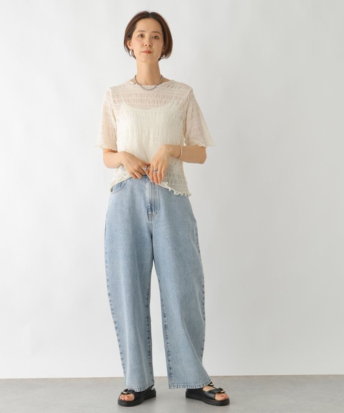 LEPSIM（レプシィム）の「シャーリング5分袖プルオーバー　114634（Tシャツ/カットソー・レディース・ブラック/アイボリー・FREE）」の5枚目の写真