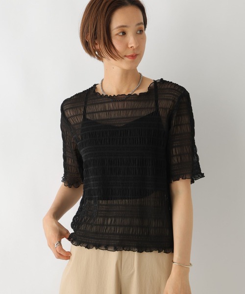 LEPSIM（レプシィム）の「シャーリング5分袖プルオーバー　114634（Tシャツ/カットソー・レディース・ブラック/アイボリー・FREE）」の10枚目の写真