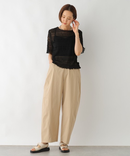 LEPSIM（レプシィム）の「シャーリング5分袖プルオーバー　114634（Tシャツ/カットソー・レディース・ブラック/アイボリー・FREE）」の13枚目の写真