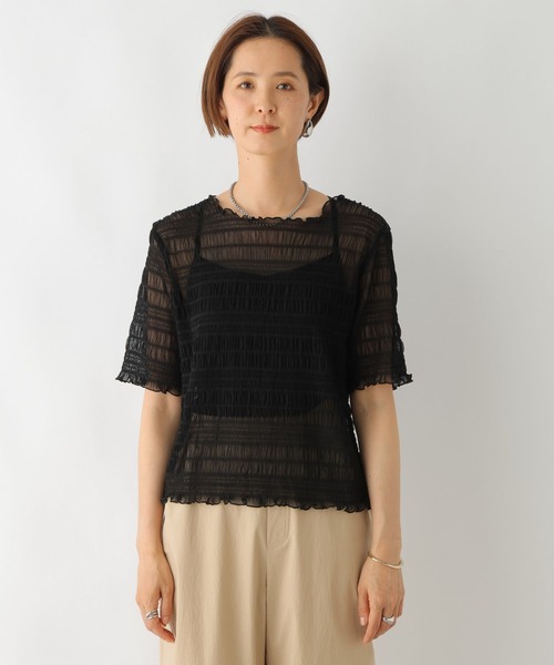 LEPSIM（レプシィム）の「シャーリング5分袖プルオーバー　114634（Tシャツ/カットソー・レディース・ブラック/アイボリー・FREE）」の14枚目の写真