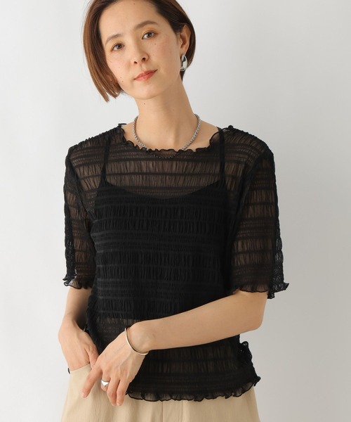 LEPSIM（レプシィム）の「シャーリング5分袖プルオーバー　114634（Tシャツ/カットソー・レディース・ブラック/アイボリー・FREE）」の8枚目の写真