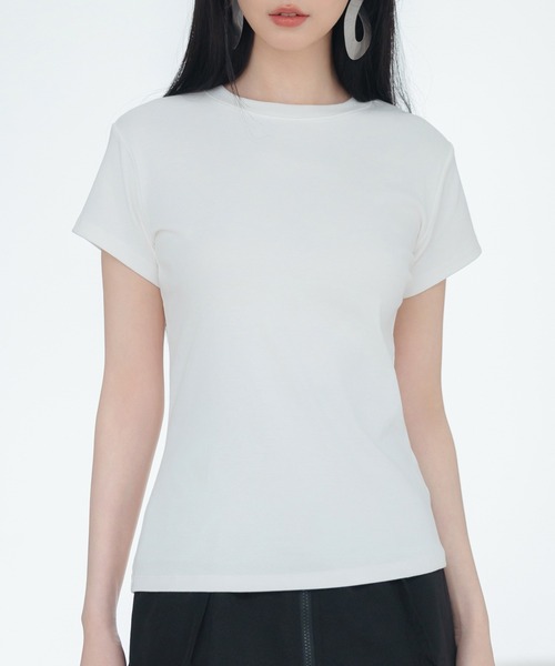 SAISON DE PAPILLON(セゾンドパピヨン)の「綿混クルーネックTシャツ(Tシャツ/カットソー・レディース・ブラック/ライトグレー/ホワイト・M/L)」の2枚目の写真