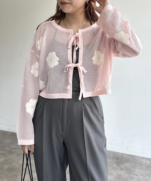 CPCM(シーピーシーエム)の「花柄メッシュカーデ(Tシャツ/カットソー・レディース・アイボリー/グレー/ピンク/ネイビー/ブルー・FREE)」の5枚目の写真