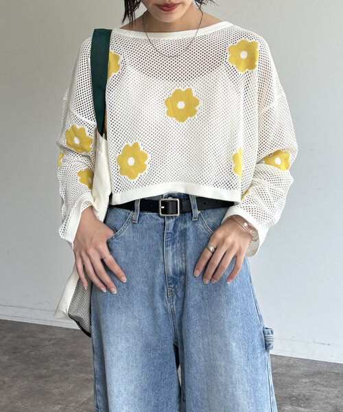 CPCM(シーピーシーエム)の「花柄メッシュカーデ(Tシャツ/カットソー・レディース・アイボリー/グレー/ピンク/ネイビー/ブルー・FREE)」の14枚目の写真