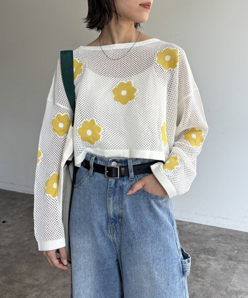 CPCM(シーピーシーエム)の「花柄メッシュカーデ(Tシャツ/カットソー・レディース・アイボリー/グレー/ピンク/ネイビー/ブルー・FREE)」の15枚目の写真