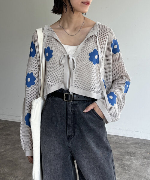 CPCM(シーピーシーエム)の「花柄メッシュカーデ(Tシャツ/カットソー・レディース・アイボリー/グレー/ピンク/ネイビー/ブルー・FREE)」の20枚目の写真