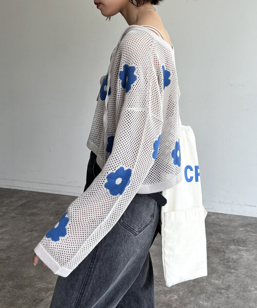CPCM(シーピーシーエム)の「花柄メッシュカーデ(Tシャツ/カットソー・レディース・アイボリー/グレー/ピンク/ネイビー/ブルー・FREE)」の22枚目の写真