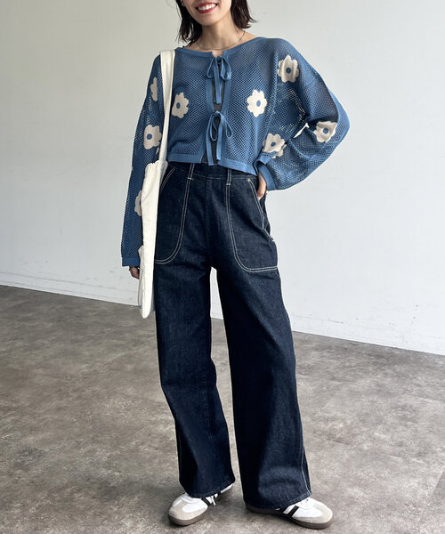 CPCM(シーピーシーエム)の「花柄メッシュカーデ(Tシャツ/カットソー・レディース・アイボリー/グレー/ピンク/ネイビー/ブルー・FREE)」の6枚目の写真