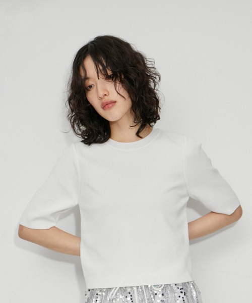 ADAM ET ROPE'（アダムエロペ）の「【環境配慮・洗える】クールタッチショートニットTシャツ（Tシャツ/カットソー・レディース・ホワイト/ブラック/ピンク系その他2・FREE）」の2枚目の写真