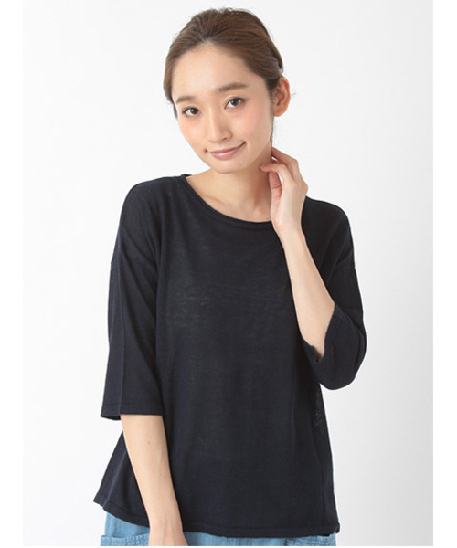 Green　Parks（グリーンパークス）の「・U麻混ﾆｯﾄ7分袖ﾌﾟﾙｵｰﾊﾞｰ（ニット/セーター・レディース・チャコールグレー/カーキ/レッド/ライトベージュ/ネイビー・FREE）」の4枚目の写真