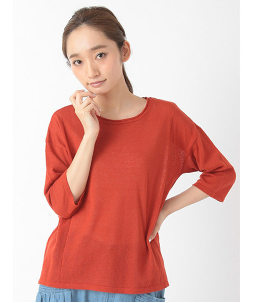 Green　Parks（グリーンパークス）の「・U麻混ﾆｯﾄ7分袖ﾌﾟﾙｵｰﾊﾞｰ（ニット/セーター・レディース・チャコールグレー/カーキ/レッド/ライトベージュ/ネイビー・FREE）」の5枚目の写真