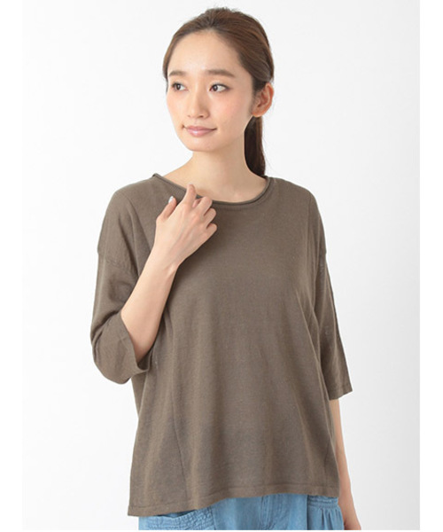 Green　Parks（グリーンパークス）の「・U麻混ﾆｯﾄ7分袖ﾌﾟﾙｵｰﾊﾞｰ（ニット/セーター・レディース・チャコールグレー/カーキ/レッド/ライトベージュ/ネイビー・FREE）」の3枚目の写真