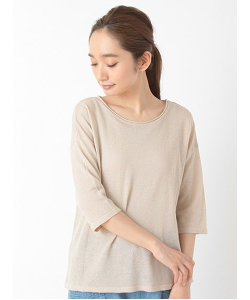 Green　Parks（グリーンパークス）の「・U麻混ﾆｯﾄ7分袖ﾌﾟﾙｵｰﾊﾞｰ（ニット/セーター・レディース・チャコールグレー/カーキ/レッド/ライトベージュ/ネイビー・FREE）」の2枚目の写真