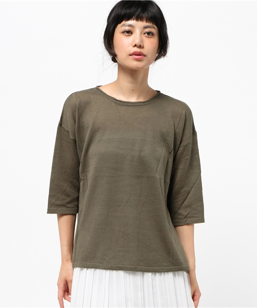 Green　Parks（グリーンパークス）の「・U麻混ﾆｯﾄ7分袖ﾌﾟﾙｵｰﾊﾞｰ（ニット/セーター・レディース・チャコールグレー/カーキ/レッド/ライトベージュ/ネイビー・FREE）」の6枚目の写真